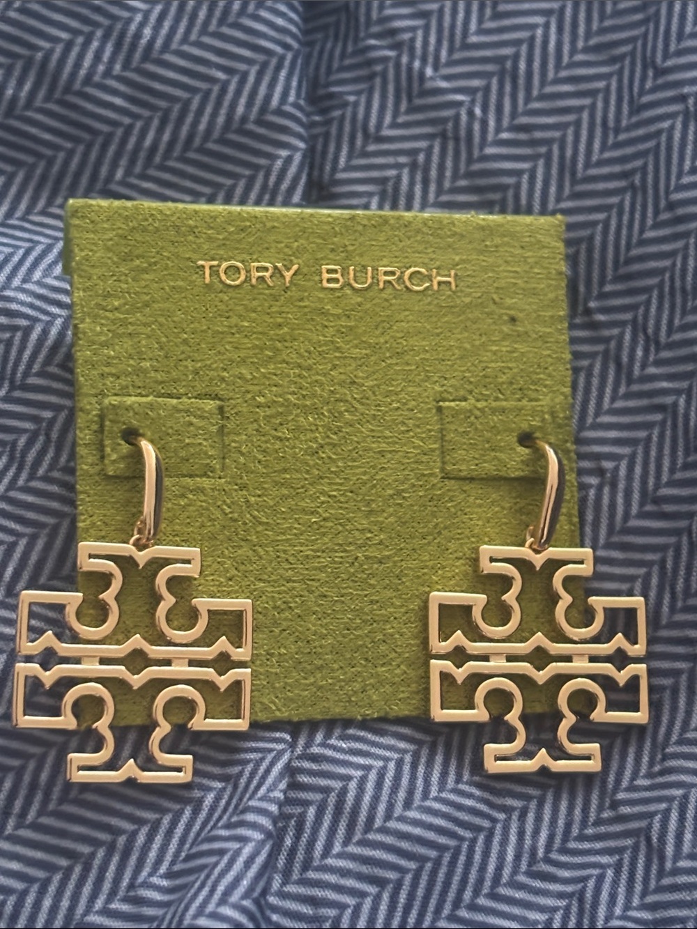 Tory Burch Gold Logo Cutout Drop Earrings